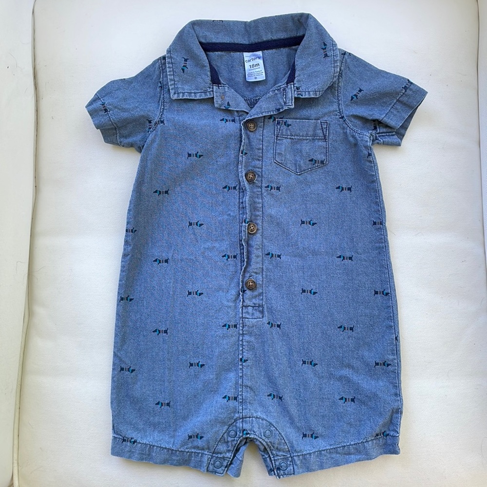 Carter’s chambray romper. Size 18 month.